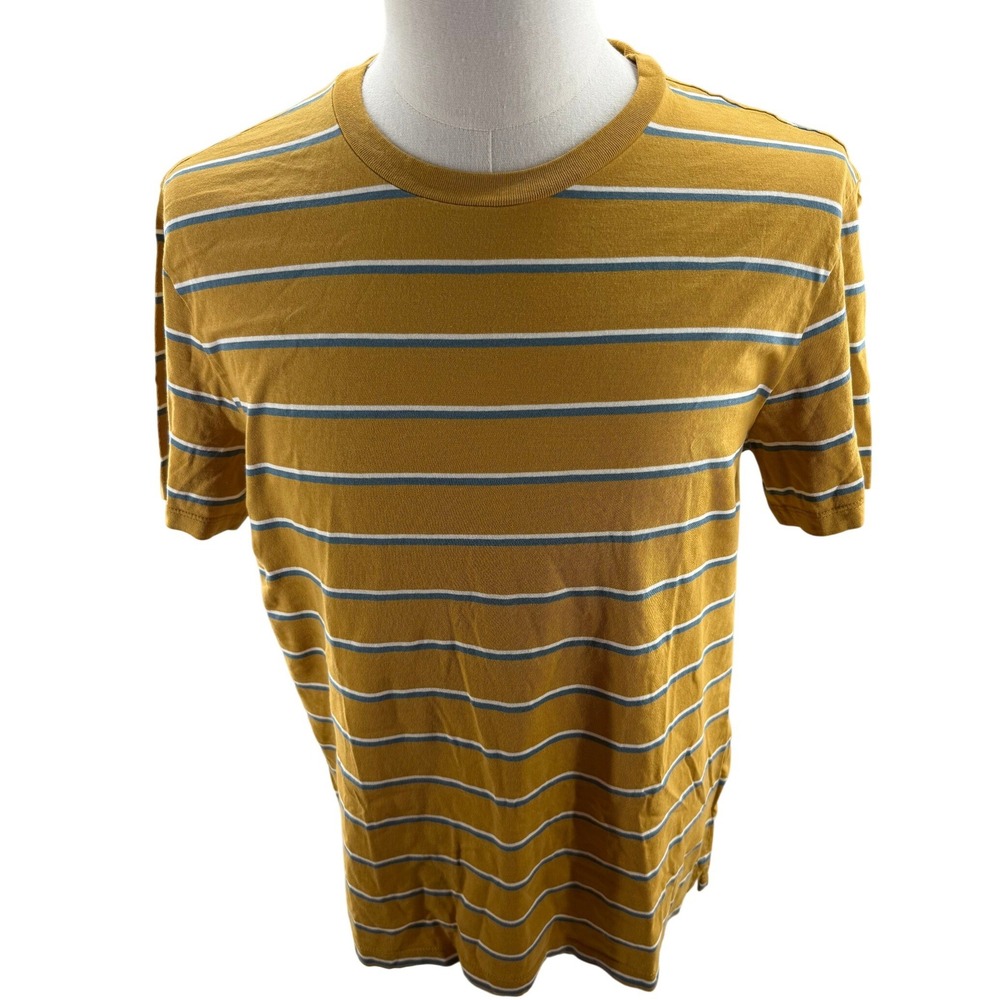 Club Monaco Mens Mustard Striped Short Sleeve Crewneck Tee Shirt Medium NEW